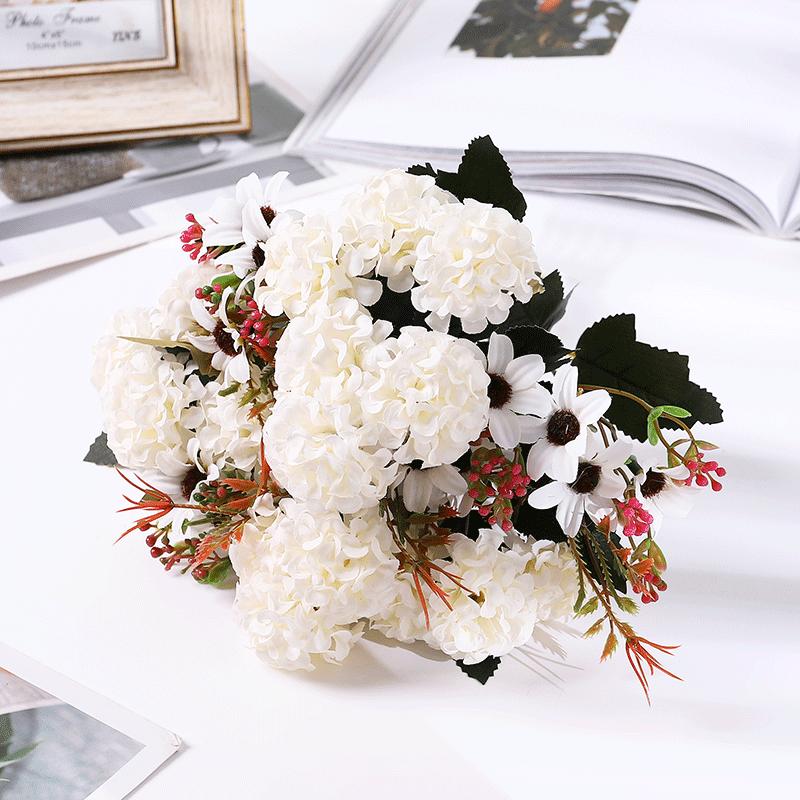 15 flower head artificial flower silk hydrangea white wedding small bouquet fake flower party DIY decoration