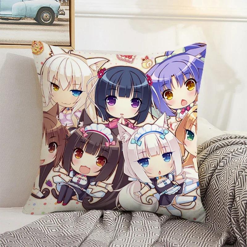 Nekopara 50x50 Cushion Cover 45 × 45 Decorative Pillowcase for Pillow Home Decor Car Decoration Pillowcases Bed Cushions Kawaii