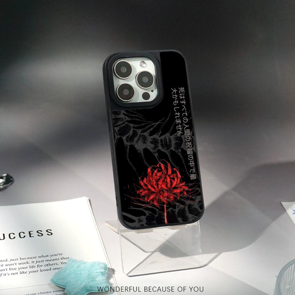 Art Red Spider Lilys Japan Design Phone Case for iPhone 17 16 E 15 14 13 12 Pro Max Sheepskin Silver-edged Protective Case