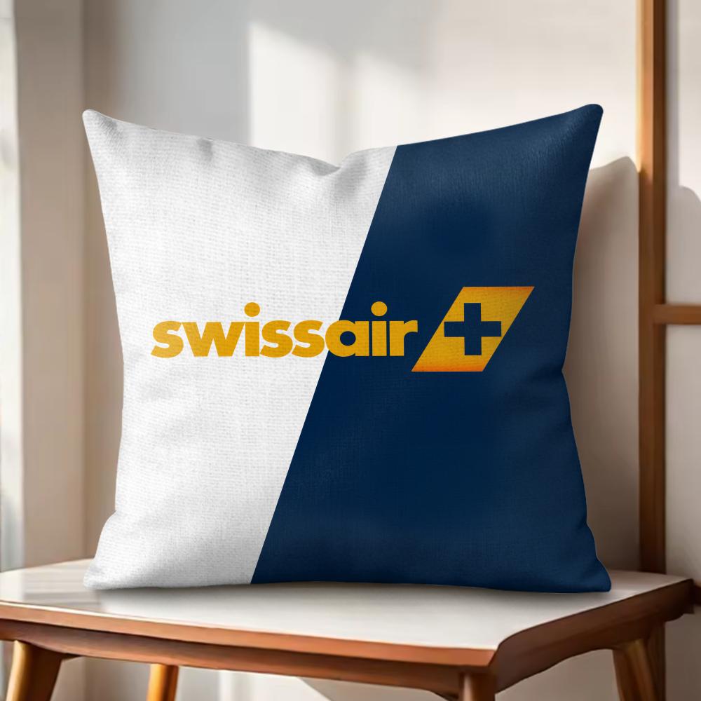 sSwiss Air Transport Company Cushion Cover Natural Linen Organic Fabric DoubleSided Printing Couch Pillow Covers Home Decor
