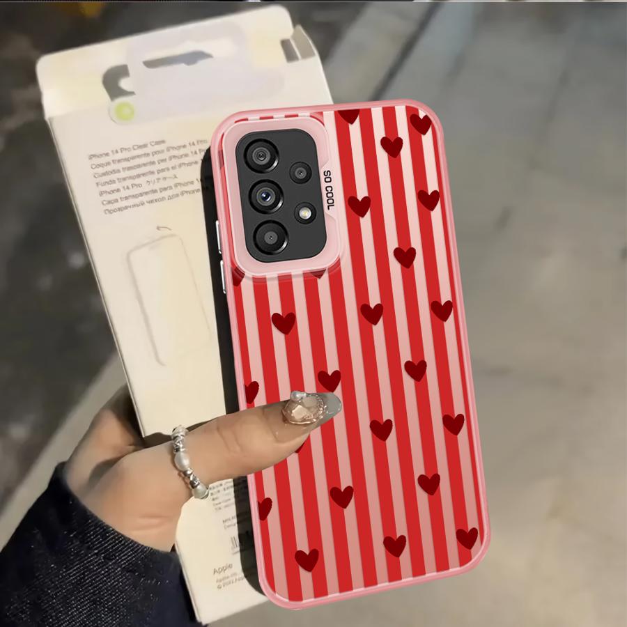 Case for Samsung Galaxy A12 A26 A13 A14 A17 A20s A31 A24 A25 A21s A23 A34 A15 A16 A35 Phone Cover Stripe Love Heart