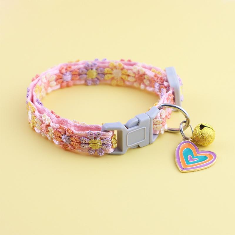 Pet Supplies Ins Style Colorful Lace Flower Collar Bell Cat Puppy Neck Collar