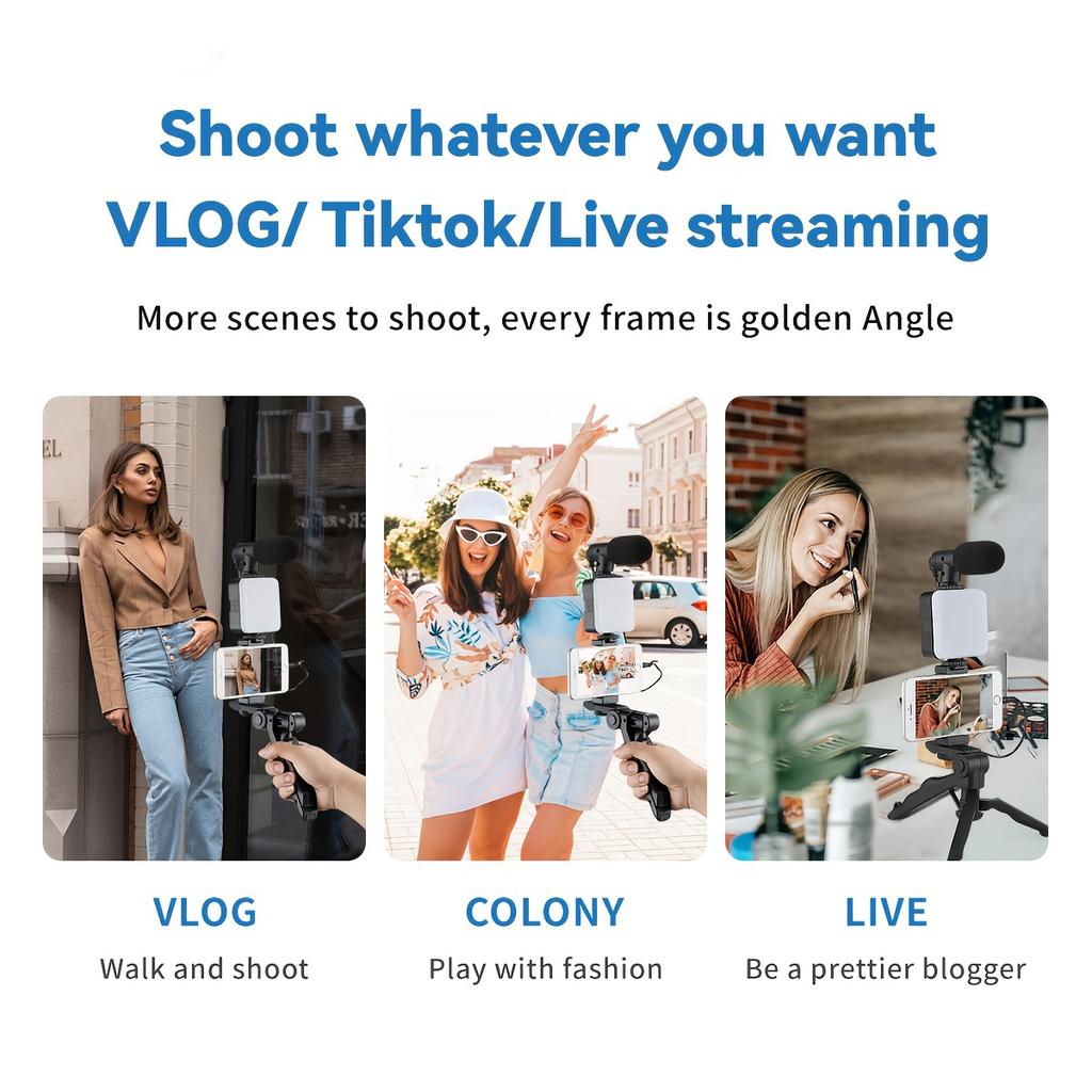 Tragbarer Handyhalter Handy-Stativ mit LED-Fülllicht Mikrofon für Live-Streaming Outdoor Tragbar für Streamer Live-Tool