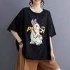 Tops for Women Cotton Summer Large Size T-shirt Round Neck Loose Rabbit Printed Casual Pullover T-shirt Top