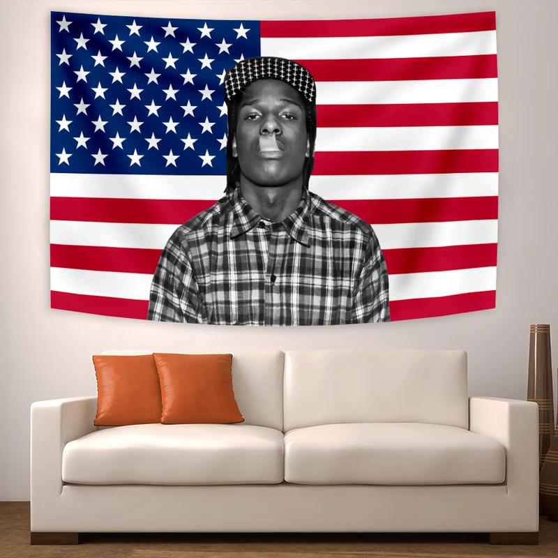 VIKAMA Rakim Mayers ASAP Rocky Wandteppich HipHop Rauchen Meme Wandkunst Trendige Dekoration für Studentenwohnheim Wohnzimmer Schlafzimmer