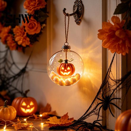 Halloween Hanging Decoration Glowing Sphere, Lighted Clear Ball Ornament, Cute Witch Seasonal Home Cat, LED for Indoor Mantel Party Decor Garden