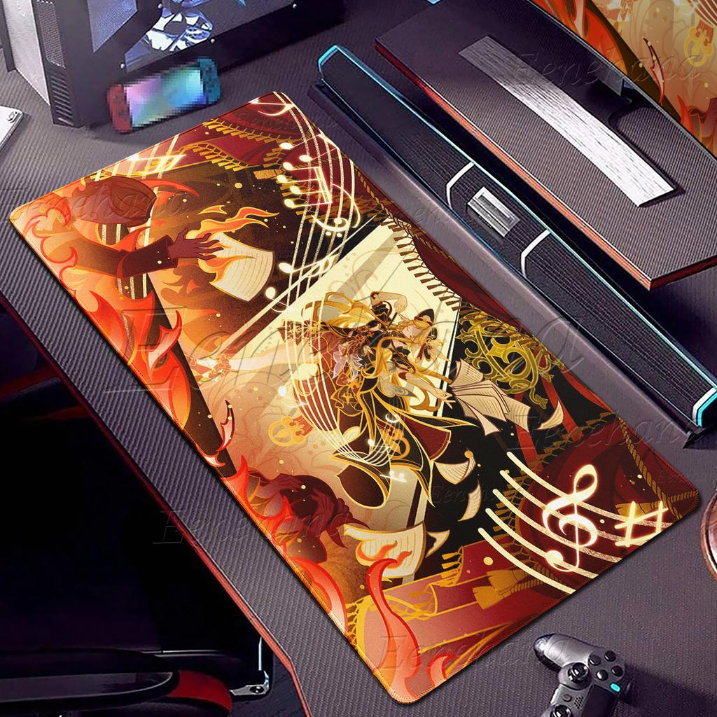 Genshin Impact Mauspad Anime Ästhetik Gaming Verriegelungskante Großes Computerspiel Großes Gummi-Mauspad Laptop-Matte Schreibtischzubehör