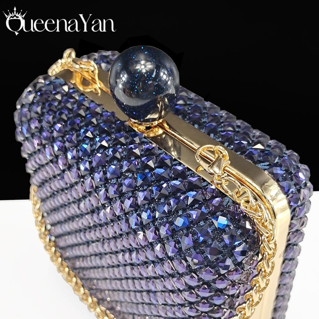 Queena Yan 2025 Italský design Kamínky Luxusní Námořnicky modré Boty a kabelka s špičatou špičkou Dámské vysoké podpatky na večírky Vysoká kvalita