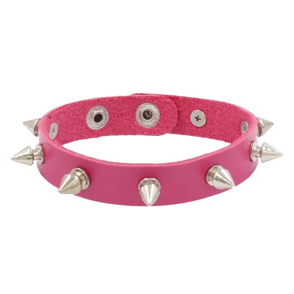 Unisex Gothic Studded Bracelet Pu Leather Adjustable Black Wristband Hip Hop Double-layer Colorful Rock Punk Cuff Bangle