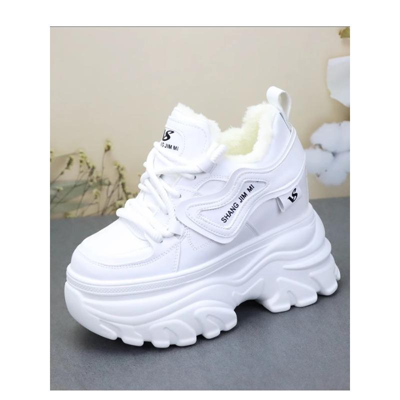Fashion 12CM New Synthetic Leather Plush Winter High Brand Autumn Spring Daddy Tide Warm Platform Fashion Comfy Hidden Heels Shoes
