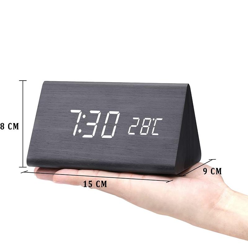Triangle Wooden Led Smart Alarm Clock Digital Desktop Clock Voice Control Table Digital Alarm Clocks For