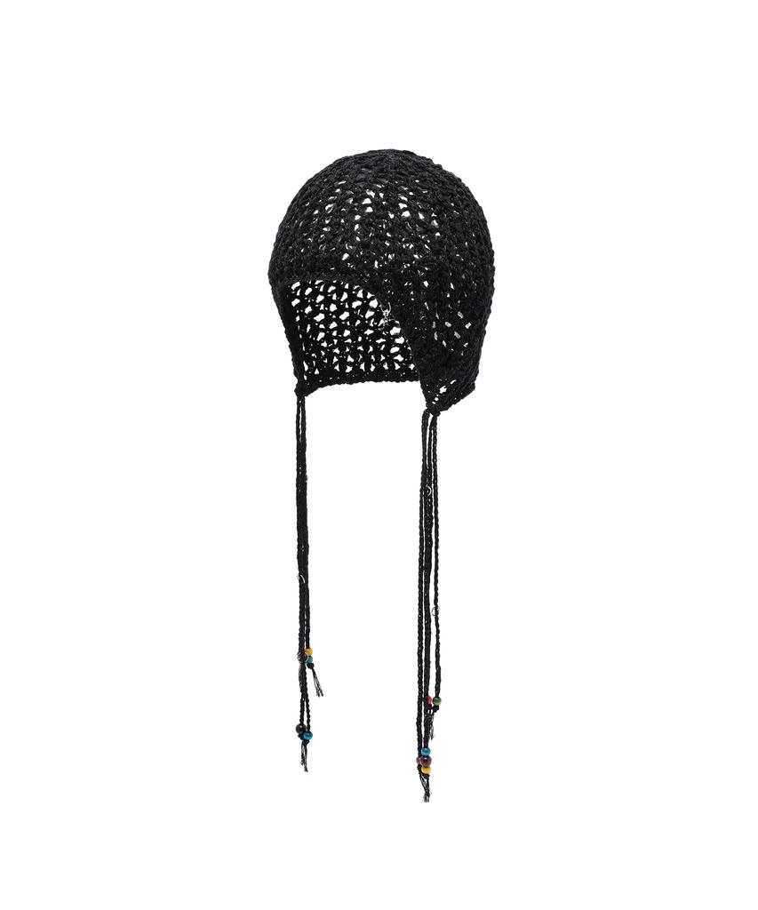 THEVINYLHOUSE Beaded Crochet Beanie (W) Black