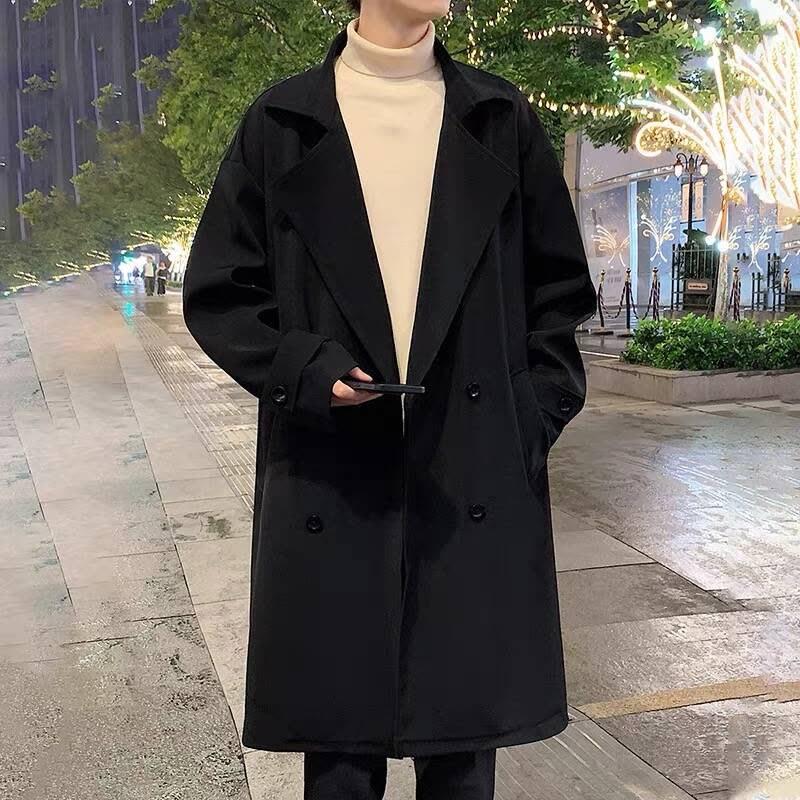 2025 Men's American & British Style Mid-Length Trench Coat with Lapel for Spring & Autumn.