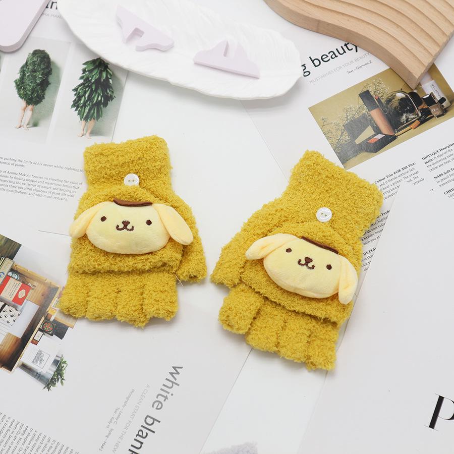 Zimní bezprsté rukavice s odklápěcím vrškem v korejském stylu - Unisex, kreslený design, kompatibilní s dotykovou obrazovkou, ideální pro psaní a ťukání