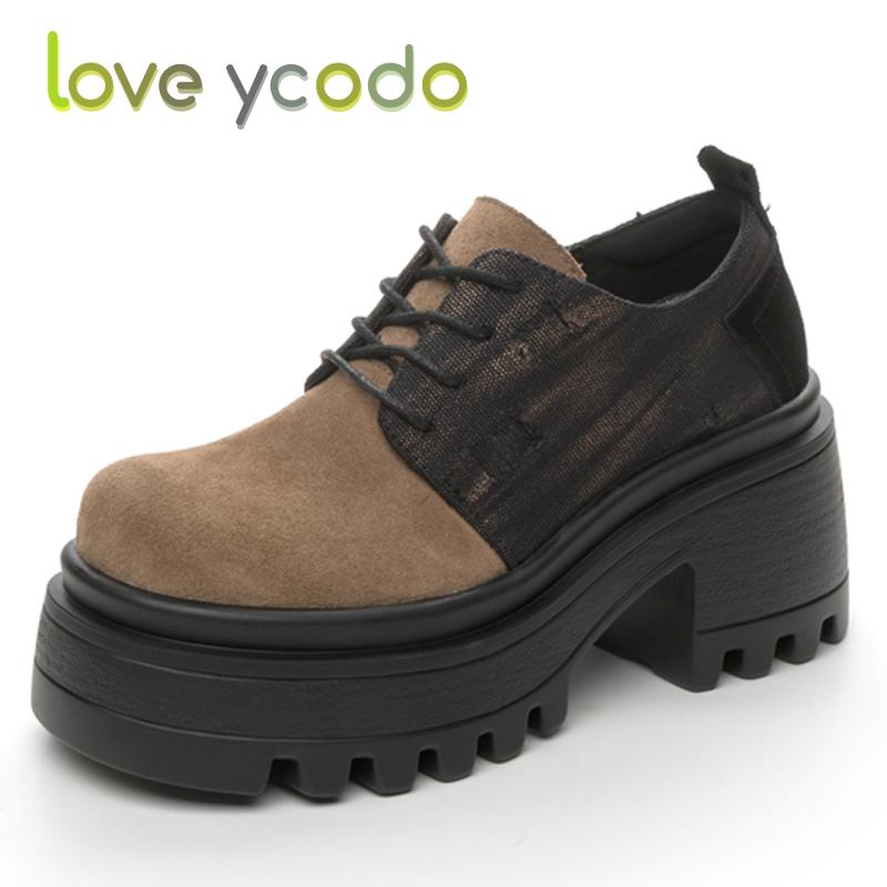 Love Ycodo Women's Fashion Casual Leather Shoes Super Thick Sole Waterproof Table Simple Comfortable Spring Summer Autumn Girl Fashion Casual Shoes