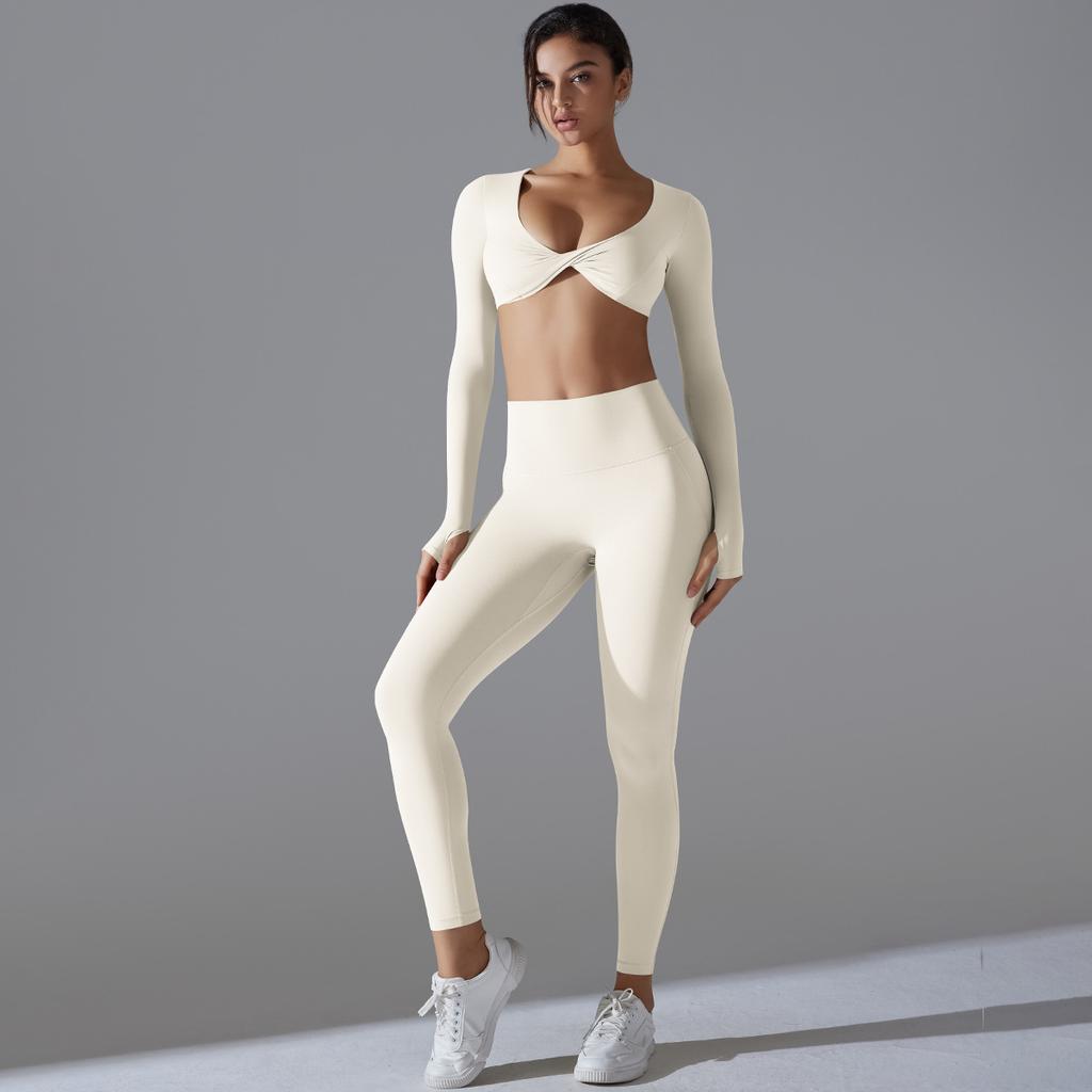 Yoga Clothing Trend Sports Gathering Long Sleeved Solid Color Slim Fit Elastic Fitness Clothing Running Training Sports Suit