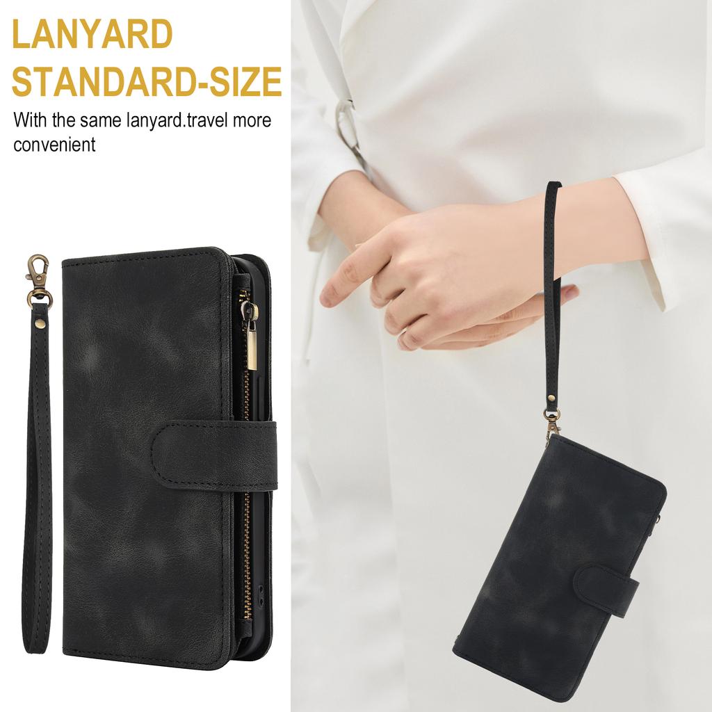 Peněženka 9 slotů na karty Flip Zipper Kožené pouzdro pro iPhone 16 15 Plus 14 13 12 11 Pro Max XR X Samsung S24 S23 S22 S21 Ultra Plus FE A15 A55 A14 A34 A54