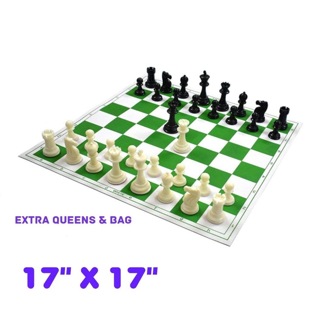 Свернутый виниловый набор турнирных шахмат с двумя дополнительными ферзями и сумкой — фото 3