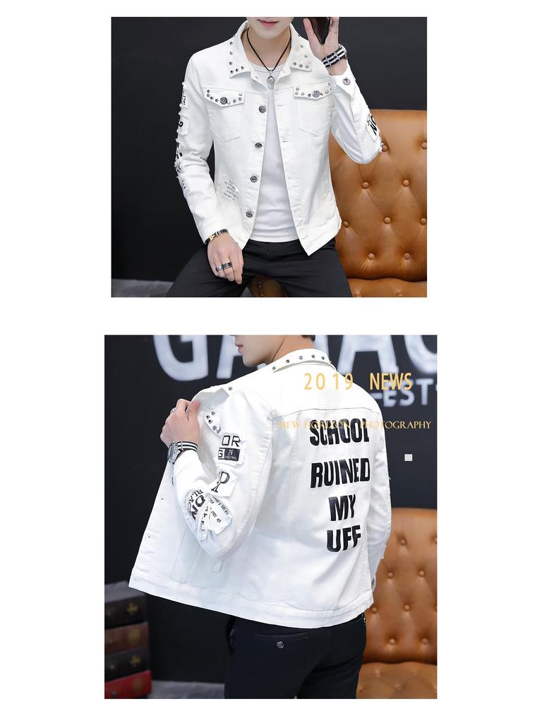 2023 Spring Men's Korean Style Distressed Denim Rivet Jacket