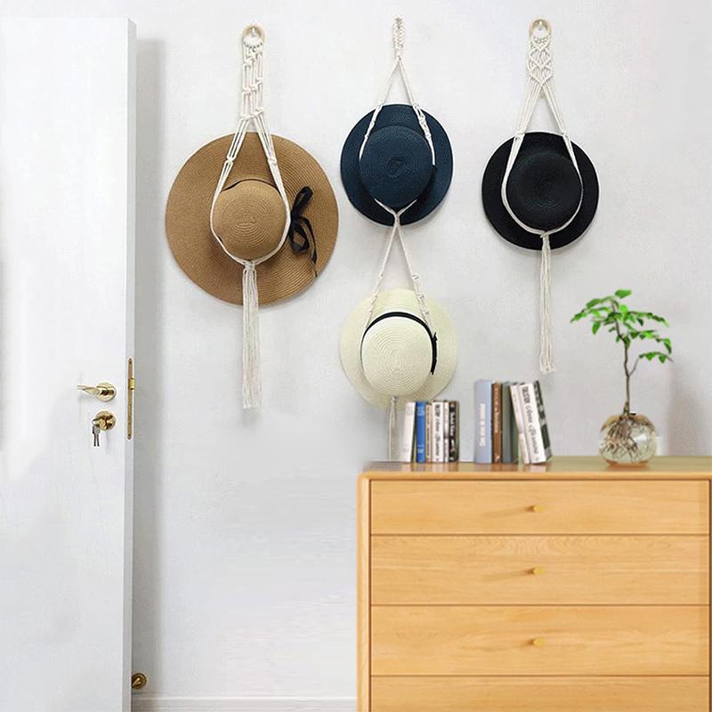 Nordic Style Boho Cotton Rope Hanging Caps Holder Organizer Display Hat Scarf Organizer Rack Macrame Tapestry Hat Hanger