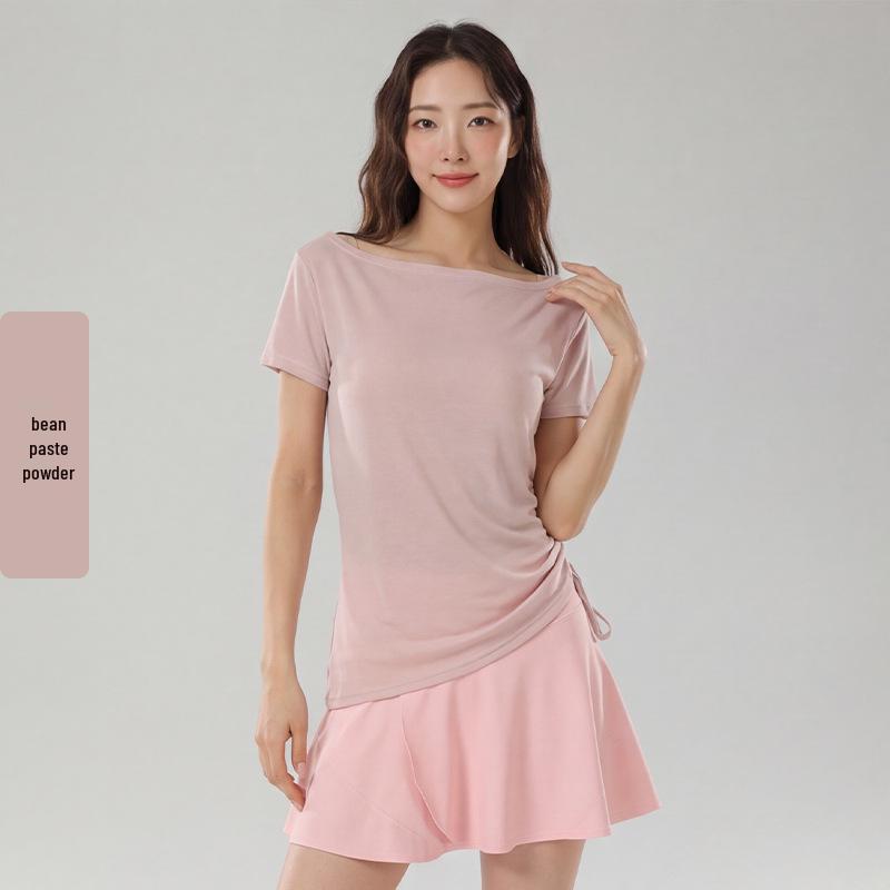 2026 Summer Lyocell Off-Shoulder Slimming Short-Sleeve Women's T-Shirt - Elegant & Versatile