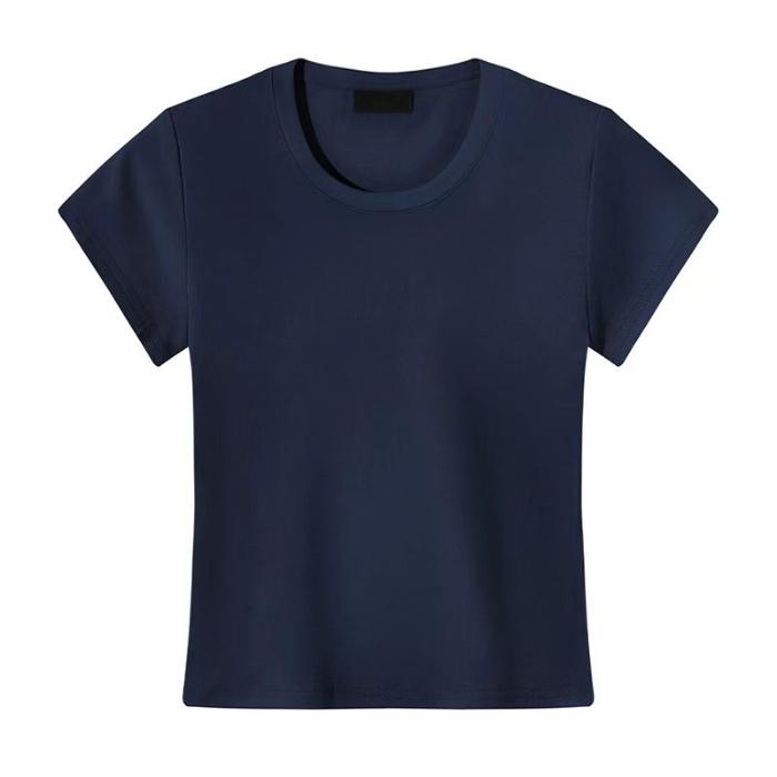 Short-sleeved CottonT-shirt 2026 Summer Simple Casual Slim New Plain Round-neck Pullover Basic Style Tops Women's Clothing