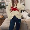 2025 Fashion New Crab Print Pattern Round Neck Shoulder Long Sleeve Plus Size Loose Sweater