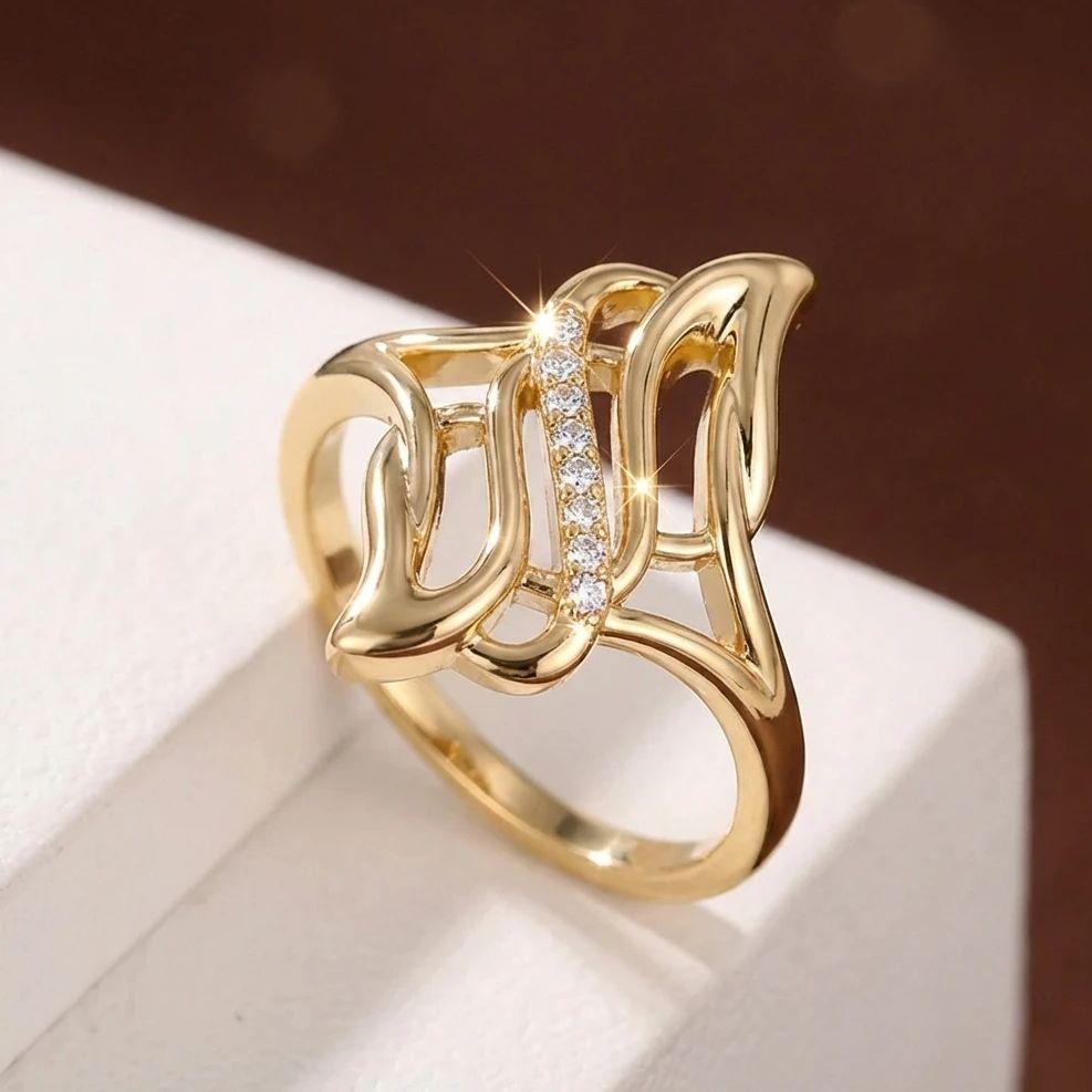 Luxury Elegant Hollow Geometric Wide Ring For Women Unique Design Abstract Butterfly Wing Finger Ring Party Delicate Jewelry