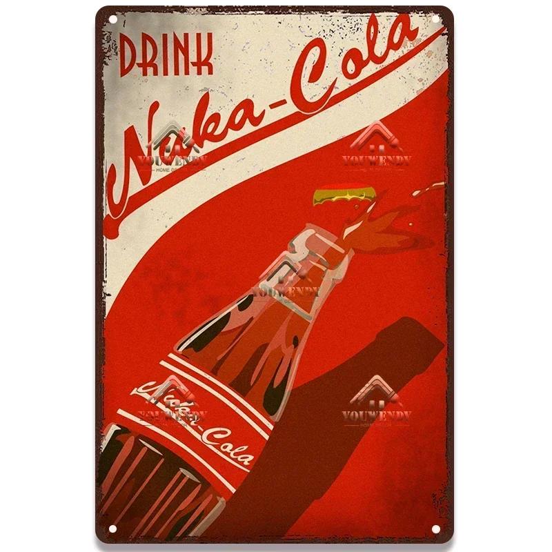 Nuka Cola Drink Posters Metal Sign - Ultimate Wall Decor for Pub Gaming Vibes, Retro Game-Themed Metal Art