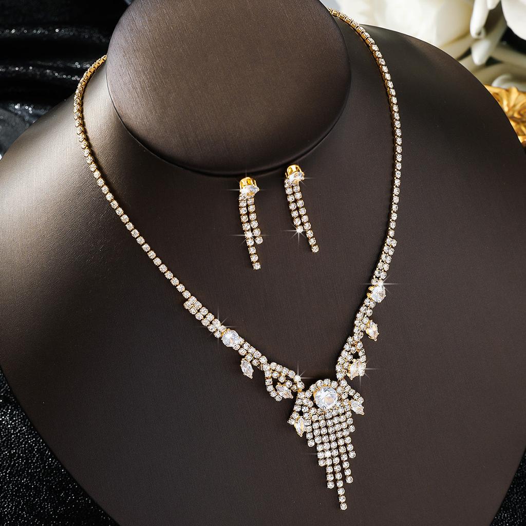 3PC Women's Fashion Design Tassel Necklace Earrings Zircon Set Suitable for Wedding, Party, Festival Gifts