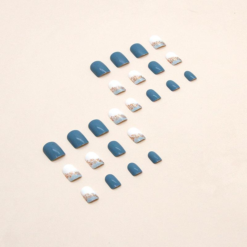 24 Pieces Fresh Sea Blue Solid Color Manicure, European and American Square Short Fake Nails, Wearing Fake Nails