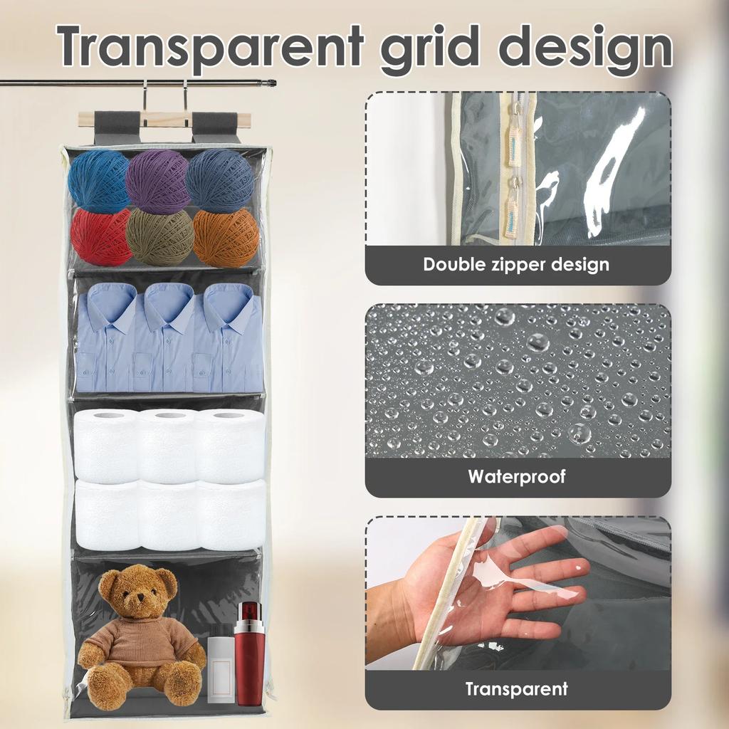 Over The Door Organizer with 4 Large Pockets Large Capacity Knitting Organizer Storage with Zipper Toy Plush/Hammock Hanging Bag