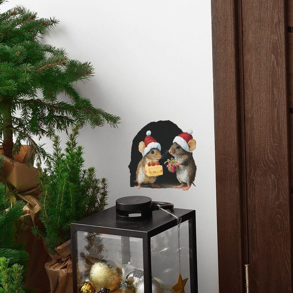 5Pcs Fashion Mouse Theme Christmas Wall Stickers Cute Design Small Size Xmas Decoration Merry Christmas Decor Home Decoration