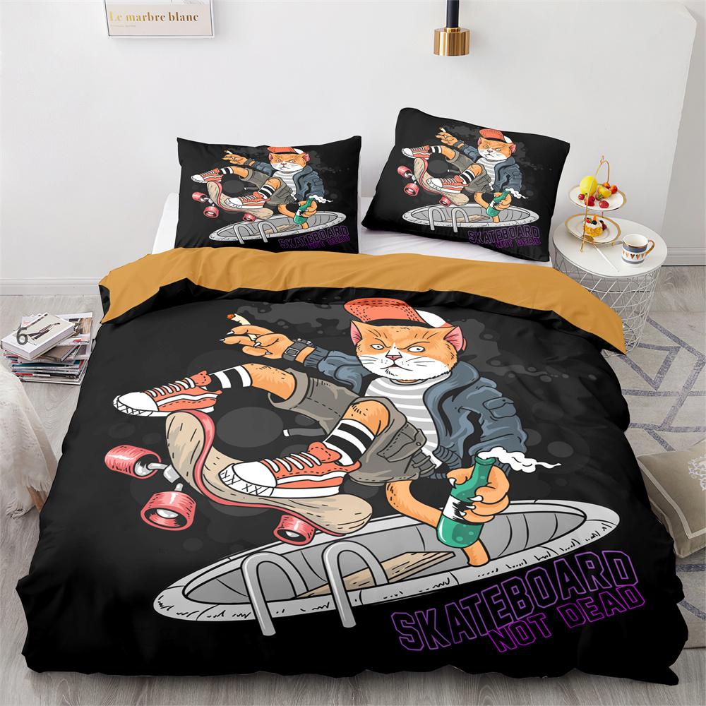 Skateboard Bedding Set Full Size 3D Santa Claus Polyester Duvet Cover Skateboard Comforter Cover Hip Hop Style King Twin Size