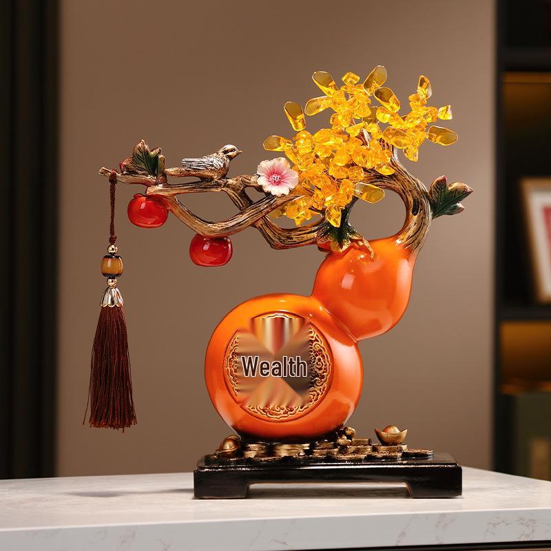 Persimmon Wealth-Attracting Gourd Ornament for Living Room, TV or Wine Cabinet