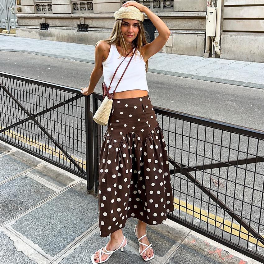 

New Polka Dot A-Line Skirt For Women Elegant And Versatile For Commuting European And American Style Slimming And Flattering Long Skirt L коричневий