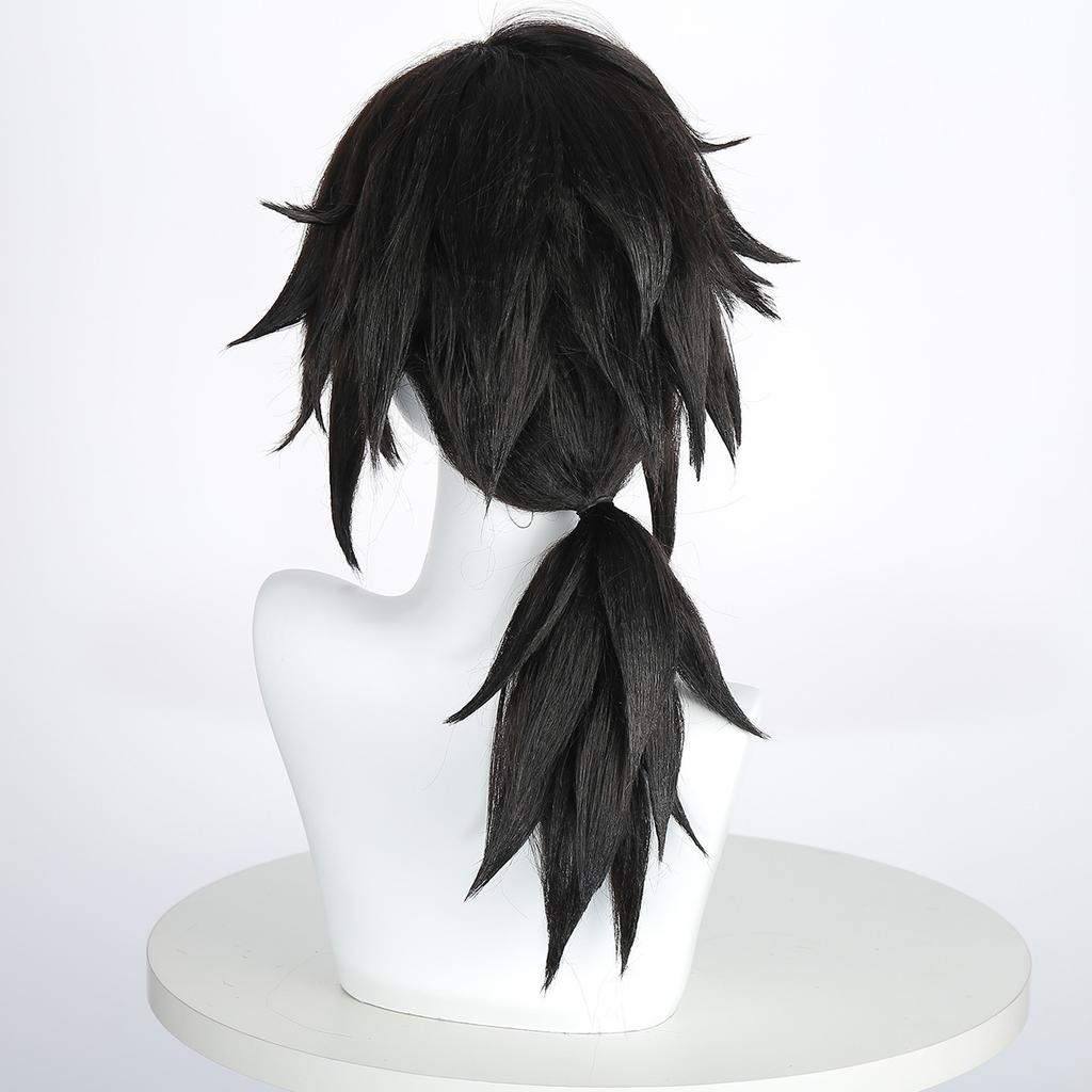 Anime Wig Tomioka Yoshiyuki High-temperature Silk Cosplay Natural Black Thick Fluffy Lightweight