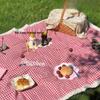 Red Plaid Outdoor Picnic Mat: Thick, Moisture-Proof, Insulated, Lace Trim, Portable for Camping, Photography & Beach.