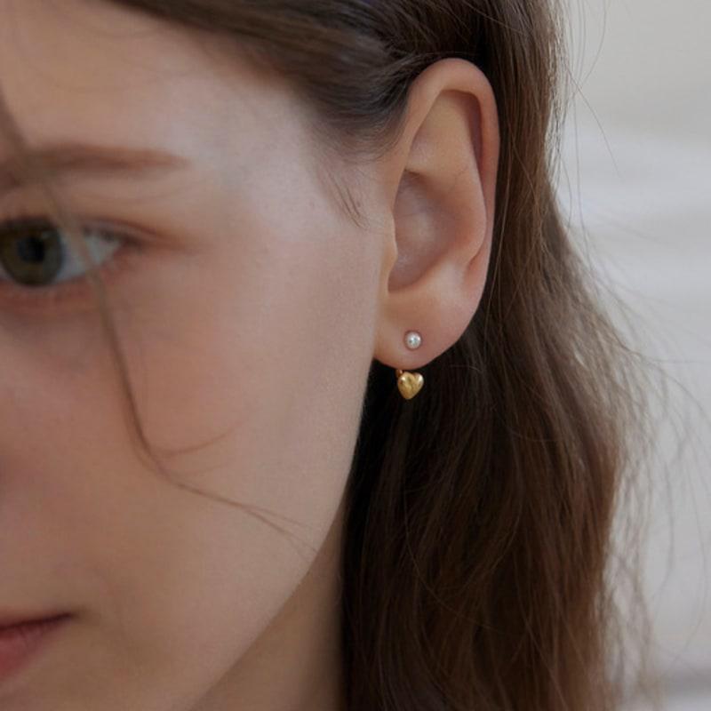 Murmur [925silver]Heart Pearl Earjacket Earrings