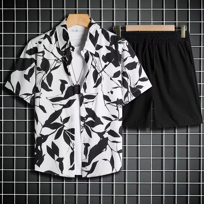 Completo estivo da uomo in seta ghiacciata con camicia e pantaloncini - Asciugatura rapida, Trendy Casual Beachwear