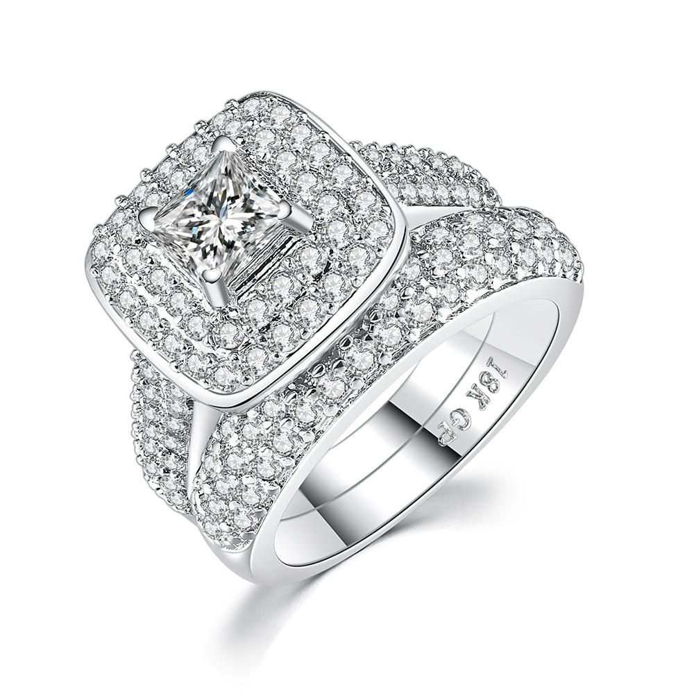 Hot Selling Women's Gorgeous Princess Cut Cubic Zirconia Promise Engagement Bridal Wedding Ring Set Jewelry Accessories