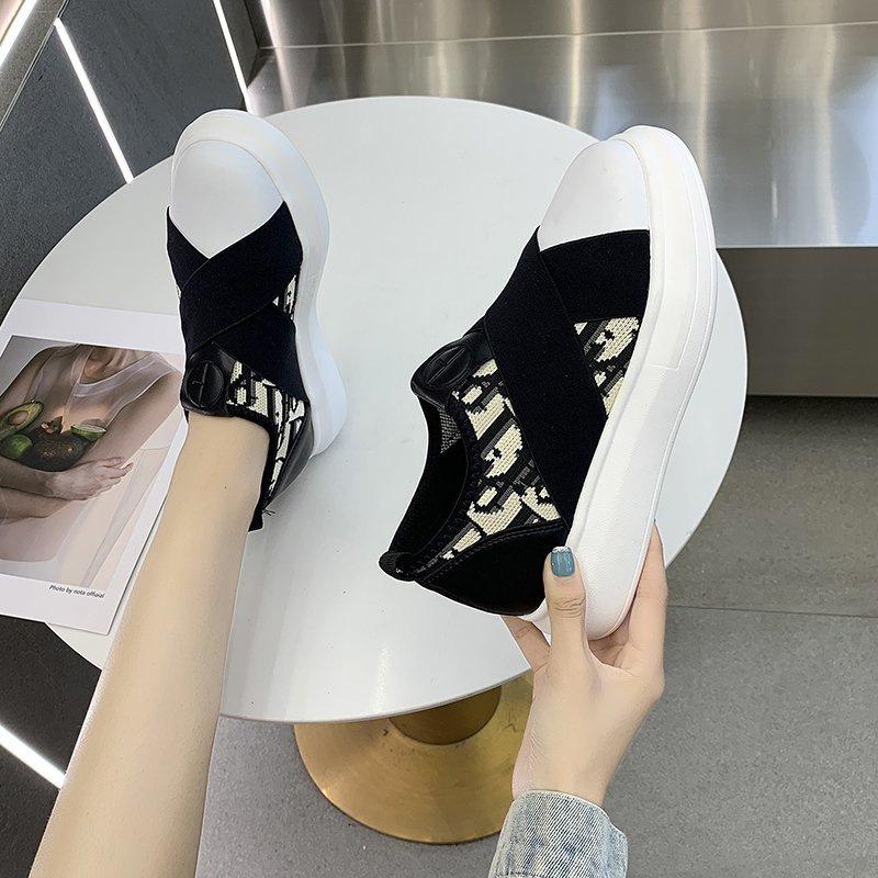 

Новая модная универсальная 2025 летящая тканая дышащая с круглым носком на низком каблуке из эластичной ткани повседневная женская обувь удобная и универсальная 40