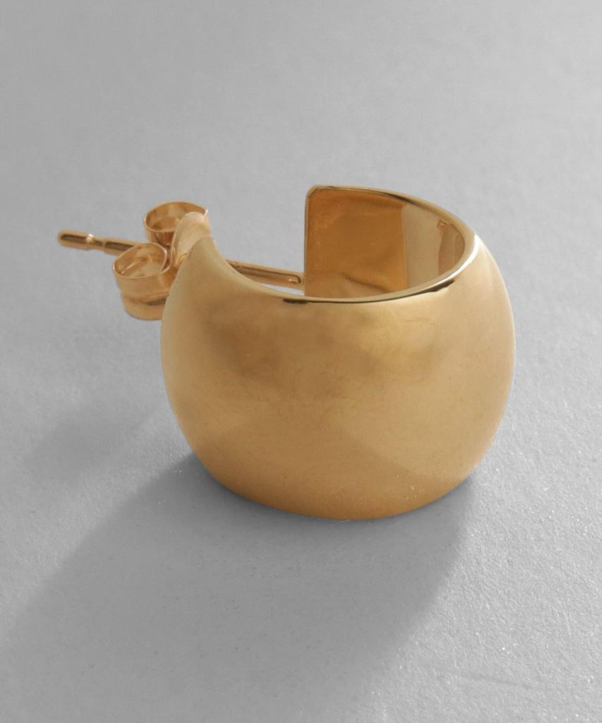 K10 Hollow Flat Shell Hoop Stud Earrings Yellow Gold 00 [Kokoshnik] (100)