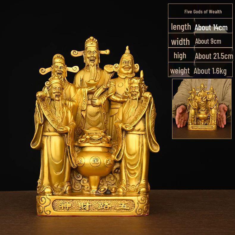 Large Bronze Five Gods of Wealth Figurine for Home or Office Worship