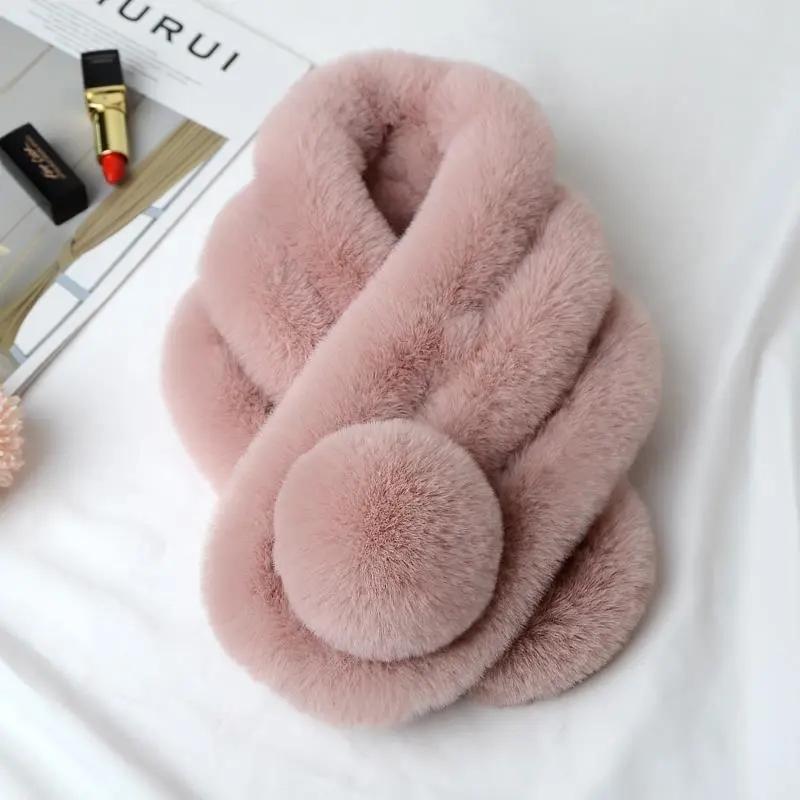 Kvinners pelsskjerf Vinter Ekte pelsskjerf Fake Collar Varmhals Pompoms