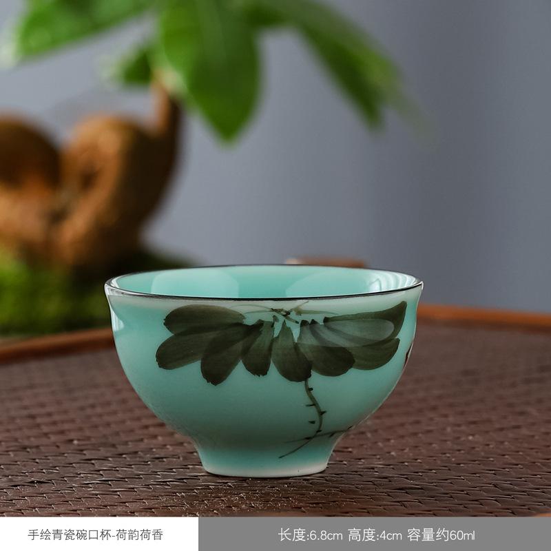 Seladon çay fincanı seramik el boyaması usta tek fincan çay fincanı ev kung fu çay kasesi retro şapka fincan