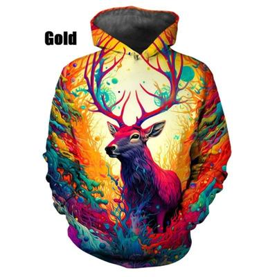 Novinka Farebná potlač jeleňa 3D potlač Mikina Vtipná Módna Ležérna Osobnosť Hip Hop Dlhý Rukáv Štýlový Pulóver