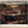 1 Vintage Super Car Garage Polyester Fabric Party Banner and Photography Background - Holiday Birthday Wedding Party