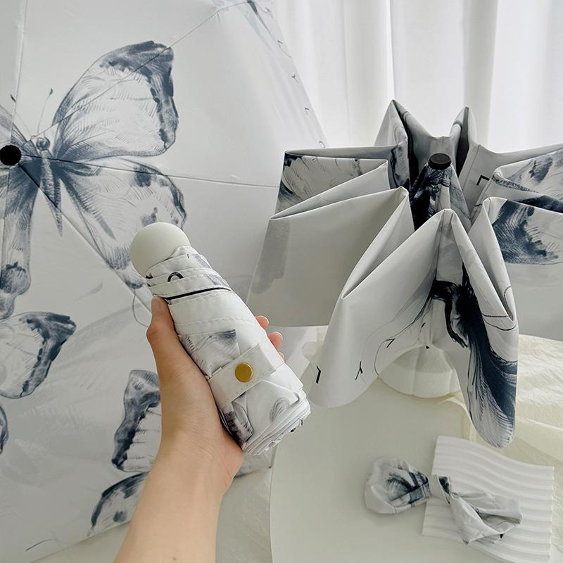 Retro Oil Painting Automatic Sun and Rain Umbrella – Women's Portable Sunscreen Parasol