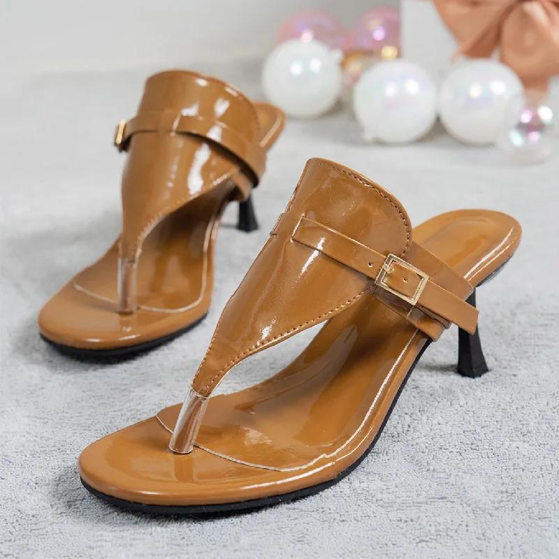 

Модные летние женские шлепанцы с круглым носком, легкие, на высоком каблуке, с открытым носком, новая модная элегантная повседневная обувь, ажурные шлепанцы, женские туфли-стилетто 42 хаки